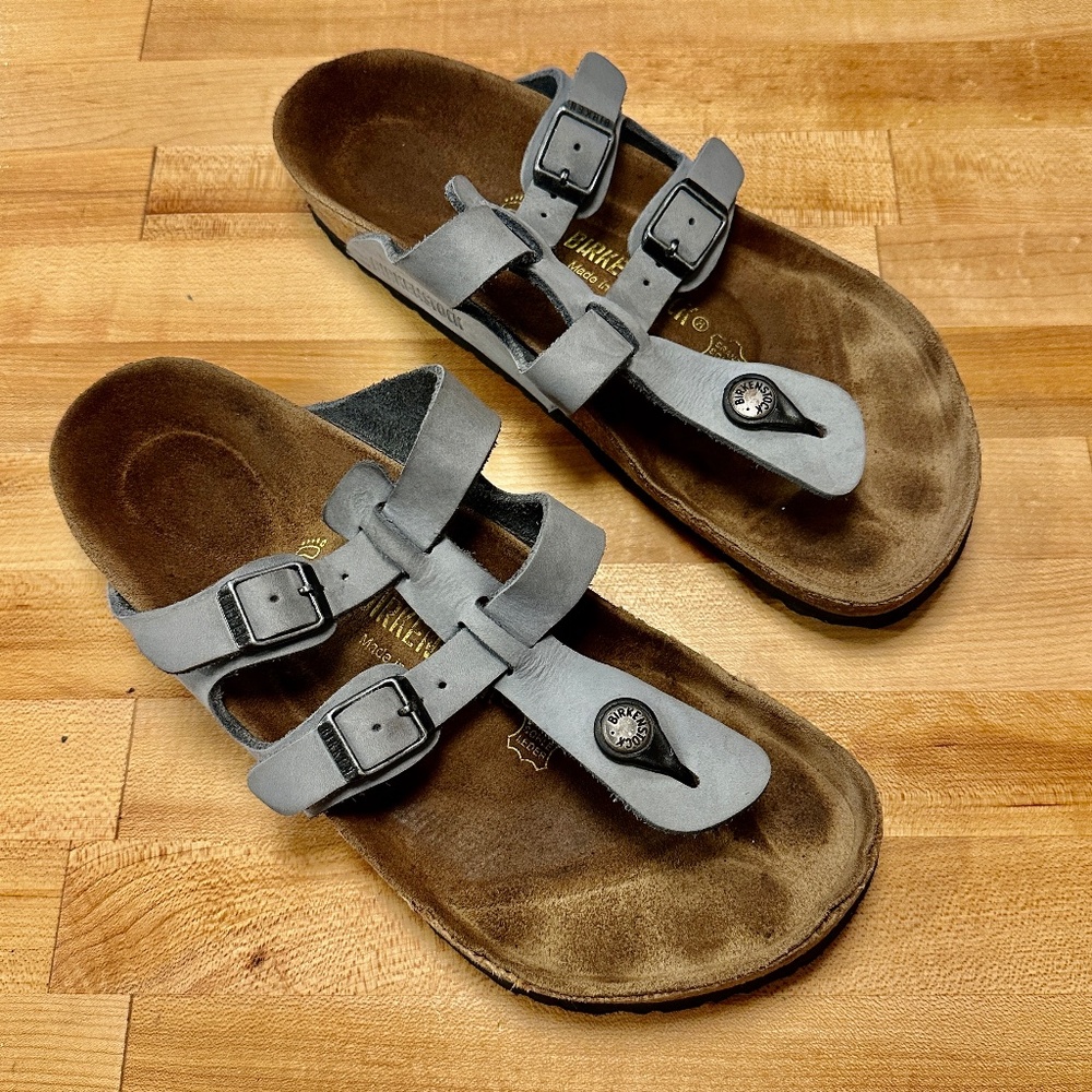 Women's Birkenstock Sparta Gladiator gray nubuck strappy leather SZ 40 RARE